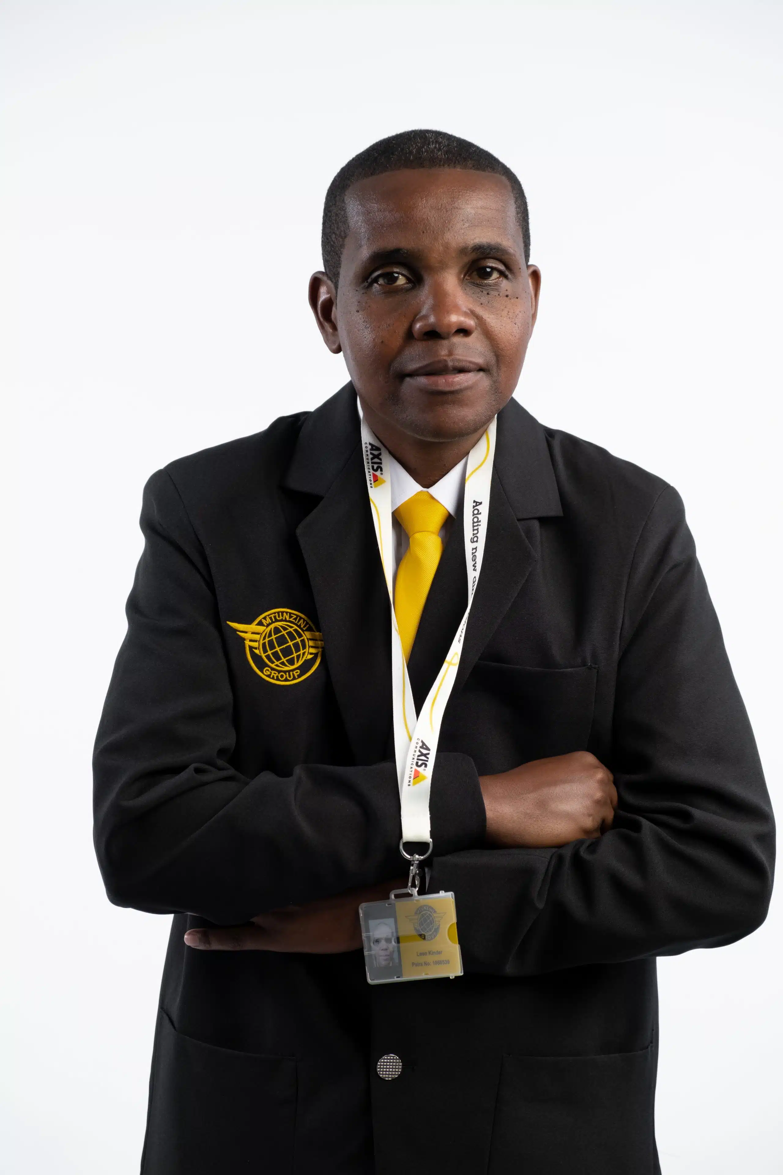 Corporate security officer on duty at office building entrance.