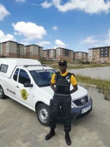 Trained security officer protecting residential property